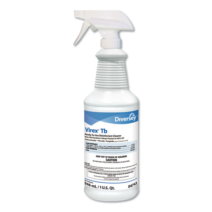 Virex TB Disinfectant Cleaner, Lemon Scent, Liquid, 32 oz Bottle, 12/Carton