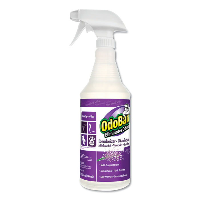 RTU Odor Eliminator and Disinfectant, Lavender, 32 oz Spray Bottle, 12/Carton