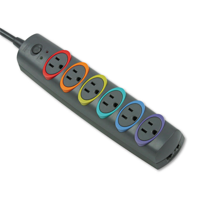 SmartSockets Color-Coded Strip Surge Protector, 6 Outlets, 8 ft Cord, 1260 Joules