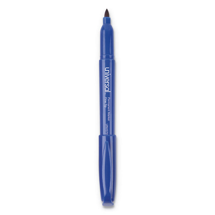 Pen-Style Permanent Marker, Fine Bullet Tip, Blue, Dozen