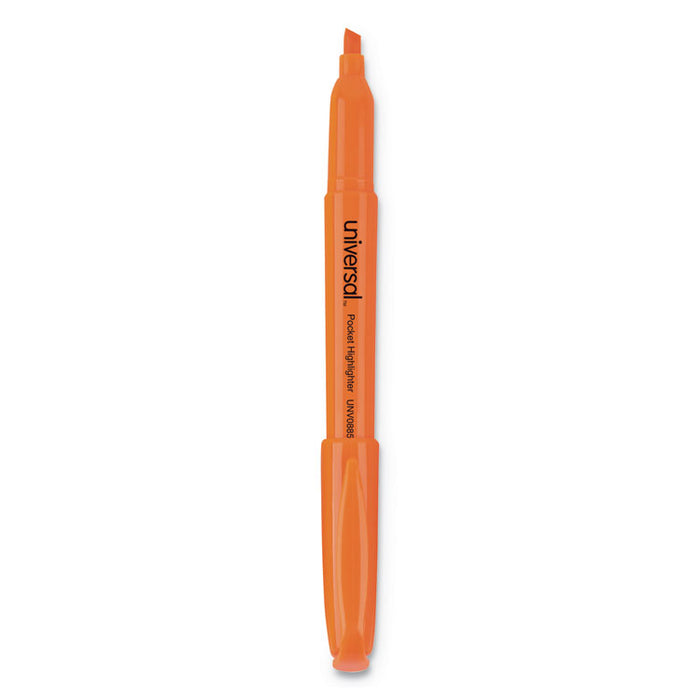Pocket Highlighters, Fluorescent Orange Ink, Chisel Tip, Orange Barrel, Dozen