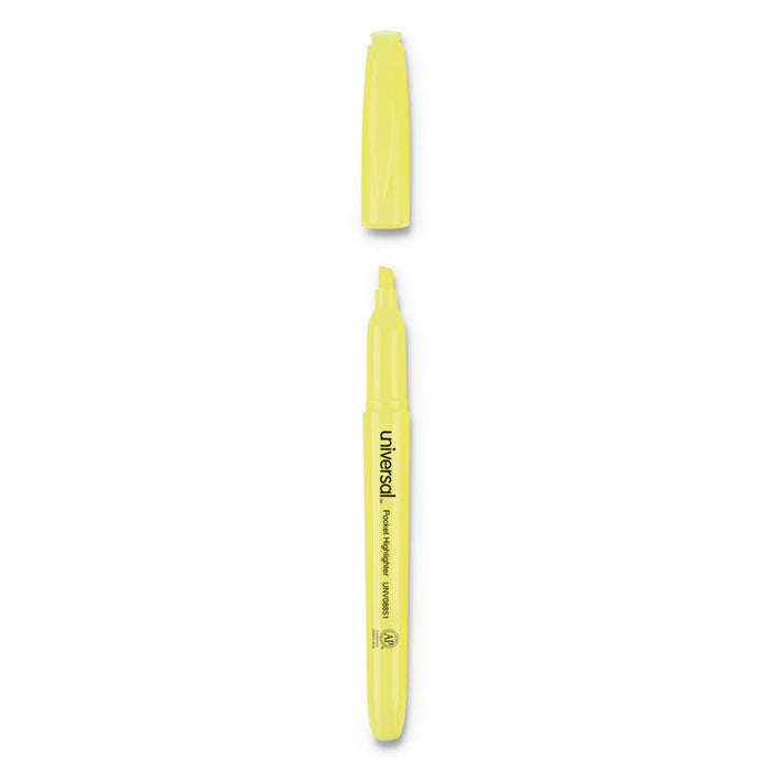 Pocket Highlighters, Fluorescent Yellow Ink, Chisel Tip, Yellow Barrel, Dozen