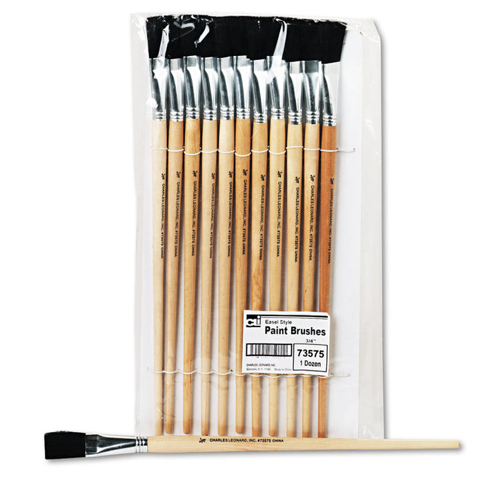 Long Handle Easel Brush, Size 18, Natural Bristle, Flat Profile, 12/Pack
