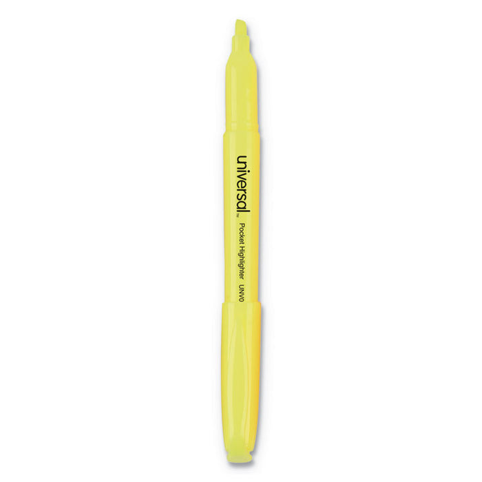 Pocket Highlighters, Fluorescent Yellow Ink, Chisel Tip, Yellow Barrel, Dozen