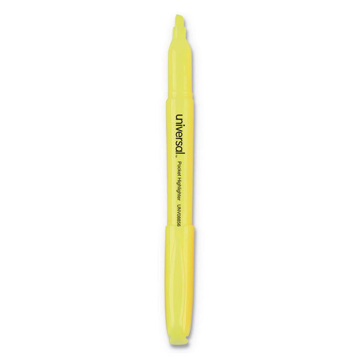 Pocket Highlighter Value Pack, Fluorescent Yellow Ink, Chisel Tip, Yellow Barrel, 36/Pack