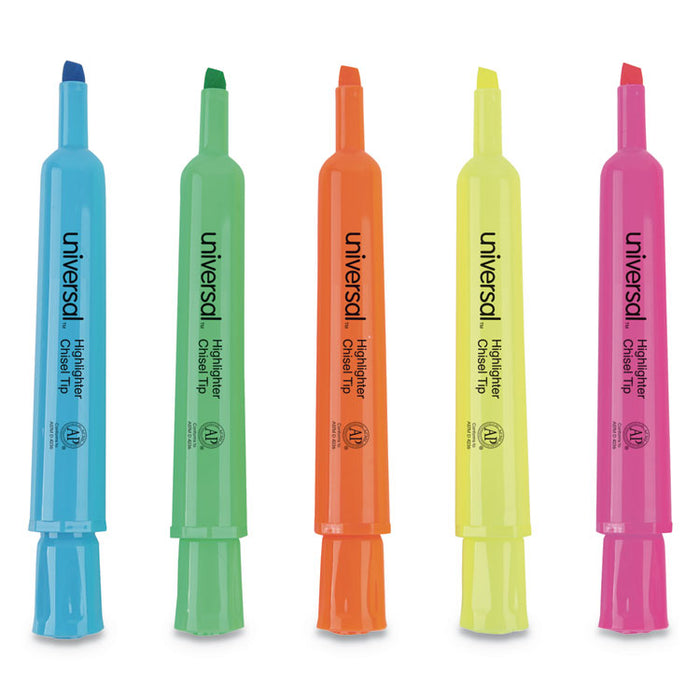 Desk Highlighters, Assorted Ink Colors, Chisel Tip, Assorted Barrel Colors, 5/Set
