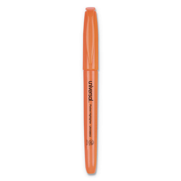 Pocket Highlighters, Fluorescent Orange Ink, Chisel Tip, Orange Barrel, Dozen