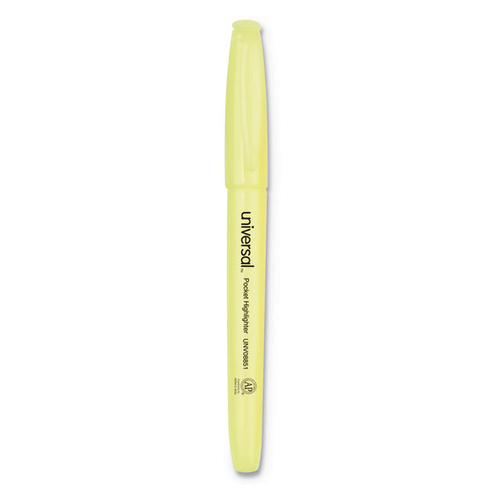 Pocket Highlighters, Fluorescent Yellow Ink, Chisel Tip, Yellow Barrel, Dozen