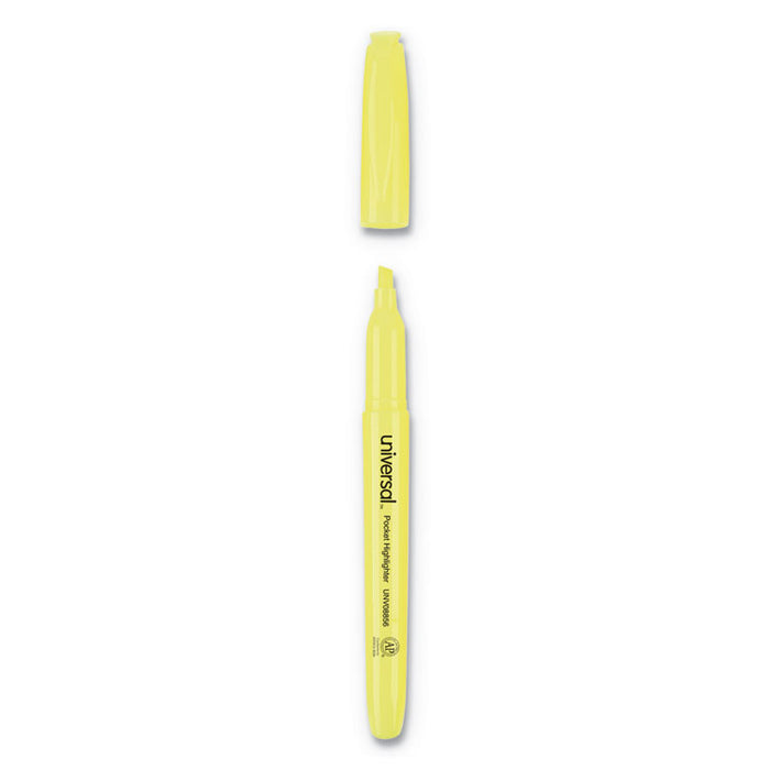 Pocket Highlighter Value Pack, Fluorescent Yellow Ink, Chisel Tip, Yellow Barrel, 36/Pack