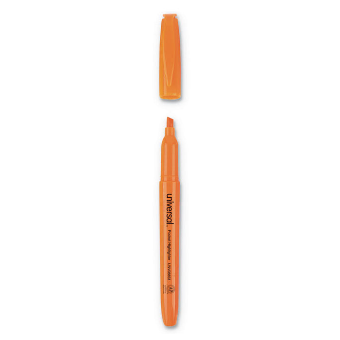 Pocket Highlighters, Fluorescent Orange Ink, Chisel Tip, Orange Barrel, Dozen