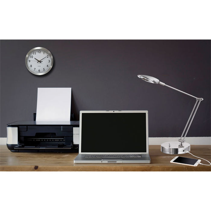Adjustable LED Task Lamp with USB Port, 11"w x 6.25"d x 26"h, Brushed Nickel