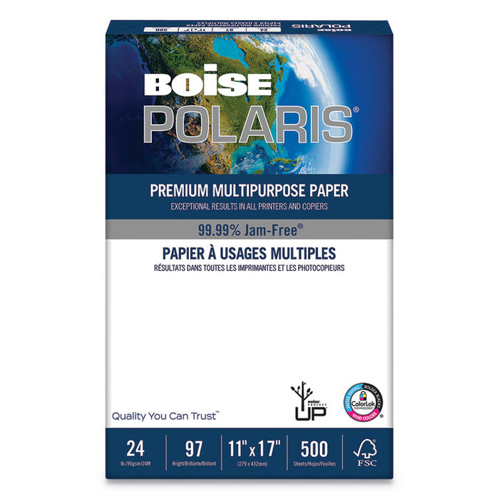 POLARIS Premium Laser Paper, 98 Bright, 24 lb, 11 x 17, White, 500/Ream
