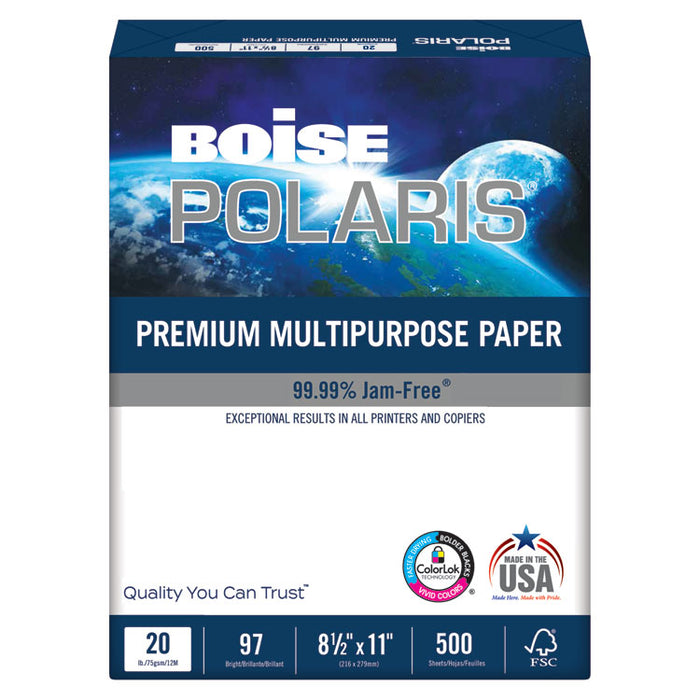 POLARIS Premium Multipurpose Paper, 97 Bright, 20lb, 8.5 x 11, White, 500 Sheets/Ream, 10 Reams/Carton