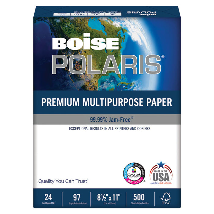 POLARIS Premium Multipurpose Paper, 97 Bright, 24lb, 8.5 x 11, White, 500 Sheets/Ream, 10 Reams/Carton
