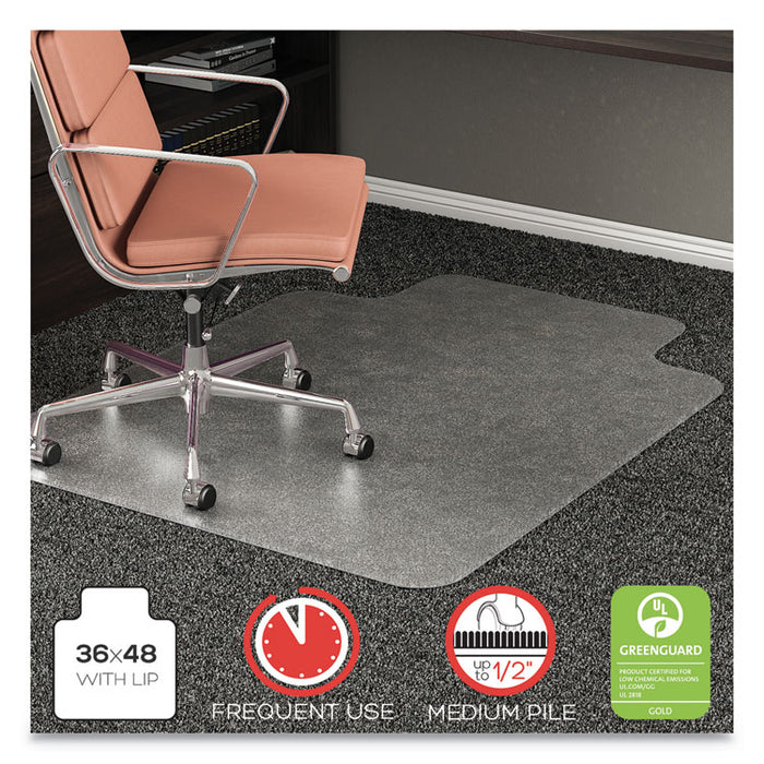 RollaMat Frequent Use Chair Mat, Med Pile Carpet, Roll, 36 x 48, Lipped, Clear