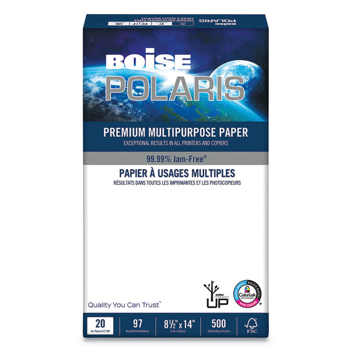 POLARIS Premium Multipurpose Paper, 97 Bright, 20lb, 8.5 x 14, White, 500 Sheets/Ream, 10 Reams/Carton