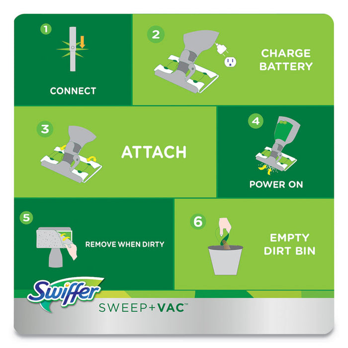 Sweep + Vac Starter Kit with 8 Dry Cloths, 10" Cleaning Path, Green/Silver