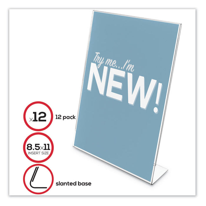 Classic Image Slanted Sign Holder, 8.5 x 11, Clear Frame, 12/Pack