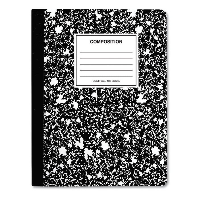 Quad Rule Composition Book, Quadrille Rule, Black Marble Cover, 9.75 x 7.5, 100 Sheets, 6/Pack