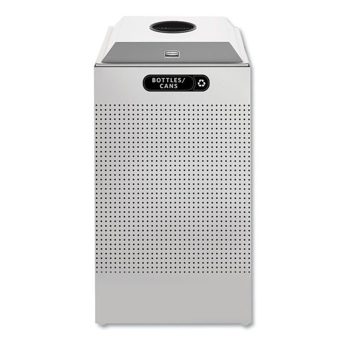 Silhouette Can/Bottle Recycling Receptacle, Square, Steel, 29 gal, Silver