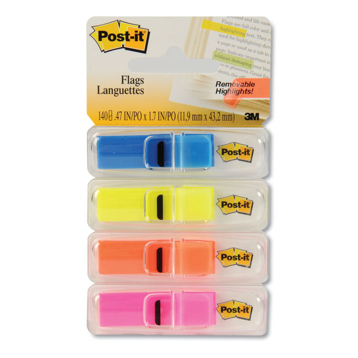 Highlighting Page Flags, 4 Bright Colors, 4 Dispensers, 1/2" x 1 3/4", 35/Color