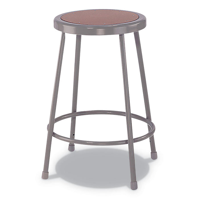 Industrial Metal Shop Stool, Backless, Supports Up to 300 lb, 30" Seat Height, Brown Seat, Gray Base