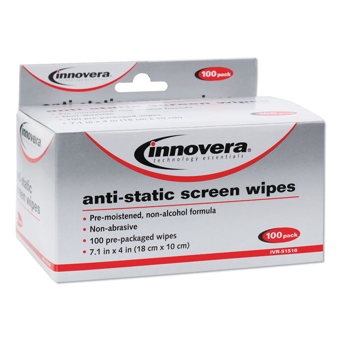 Antistatic Screen Cleaning Wipes, Cloth, 4.75,  x 7.25, White, 100/Pack