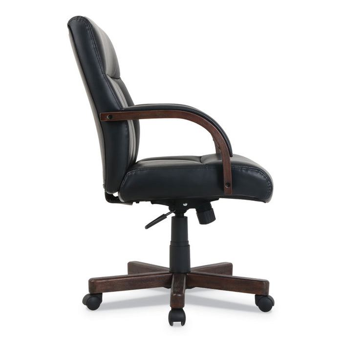 kathy ireland OFFICE by Alera Dorian Series Wood-Trim Leather Office Chair, Black Seat/Back, Mahogany Base