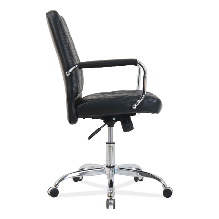 kathy ireland OFFICE by Alera Nebulous Mid-Back Diamond-Embossed Leather Chair, Up to 275 lbs., Black Seat, Chrome Base