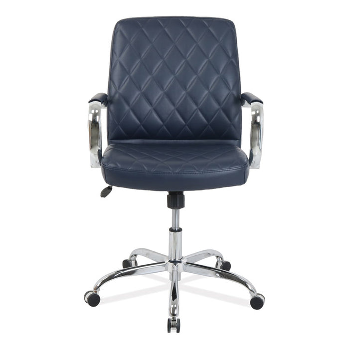 kathy ireland OFFICE by Alera Nebulous Mid-Back Diamond-Embossed Leather Chair, Up to 275 lbs., Navy Blue Seat, Chrome Base