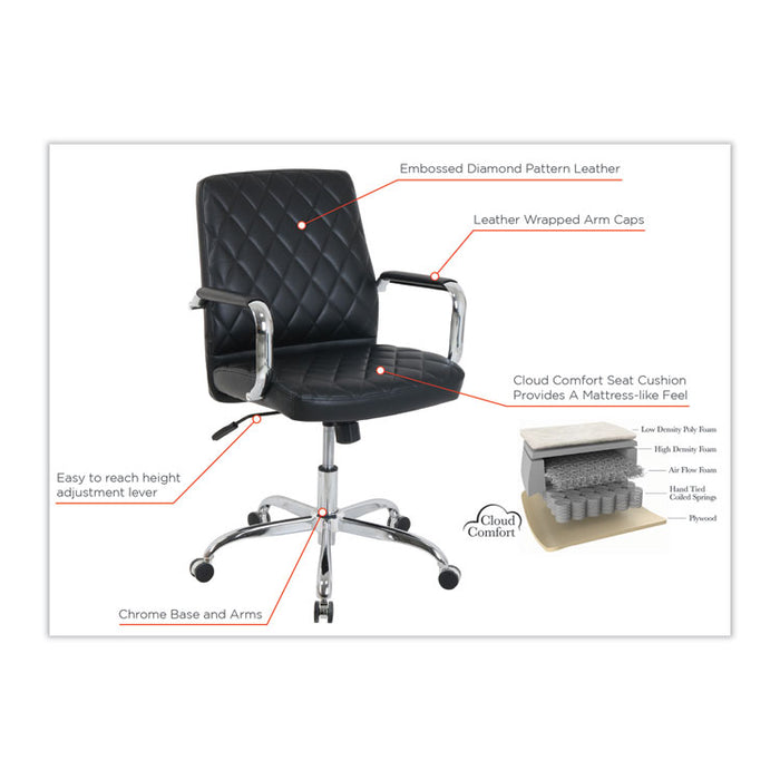 kathy ireland OFFICE by Alera Nebulous Mid-Back Diamond-Embossed Leather Chair, Up to 275 lbs., Black Seat, Chrome Base