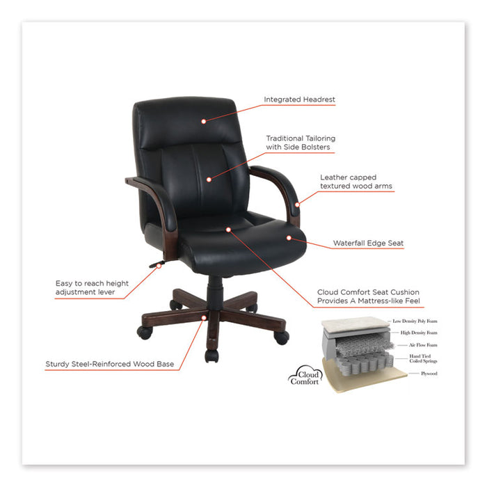 kathy ireland OFFICE by Alera Dorian Series Wood-Trim Leather Office Chair, Black Seat/Back, Gray Base