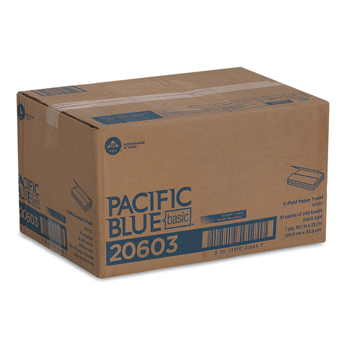 Pacific Blue Basic C-Fold Paper Towels, 10.1 x 13.2, White, 240/Pack, 10 Packs/Carton