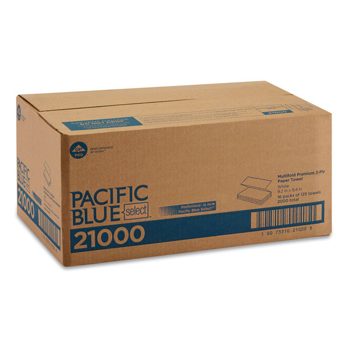 Blue Select Multi-Fold 2 Ply Paper Towel, 9 1/5 x 9 2/5, White,125/PK, 16 PK/CT