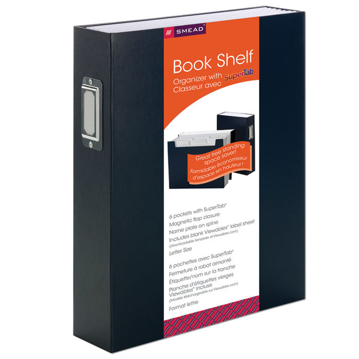 Book Shelf Organizer w/ SuperTab, 2.5" Expansion, 6 Sections, 1/3-Cut Tab, Letter Size, Monaco Blue/White