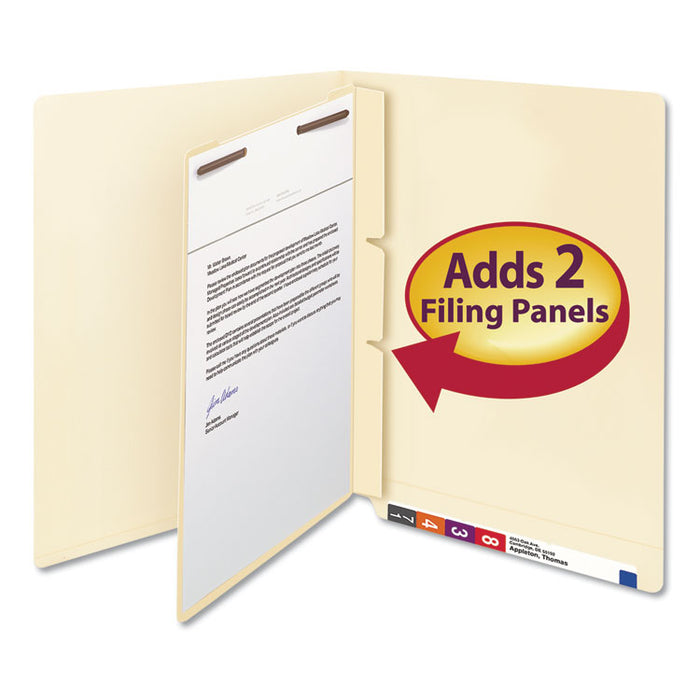 Self-Adhesive Folder Dividers for Top/End Tab Folders with 2-Prong Fasteners, Letter Size, Manila, 100/Box