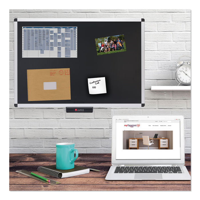 Justick Premium Aluminum-Frame Electro-Surface Bulletin Board, 36" x 24", Silver