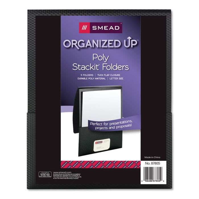 Organized Up Poly Stackit Folders, Letter, 1" Capacity, Black, 5/Pack