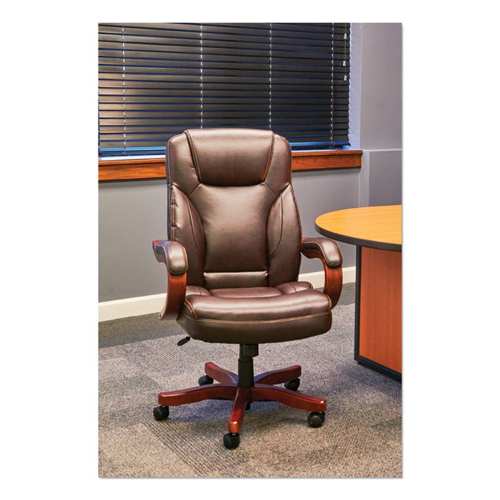 Alera Transitional Series Executive Wood Chair, Supports up to 275 lbs., Chocolate Marble Seat/Back, Walnut Base