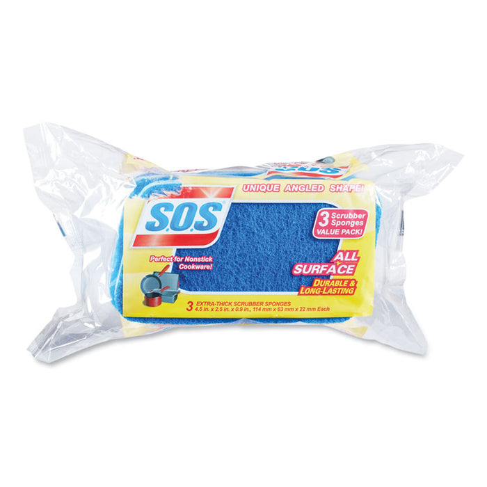 All Surface Scrubber Sponge, 2.5 x 4.5, 0.9" Thick, Dark Blue, 3/Pack, 8 Packs/Carton