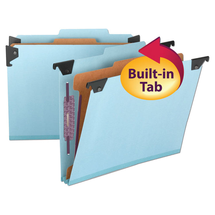 FasTab Hanging Pressboard Classification Folders, 1 Divider, Letter Size, Blue