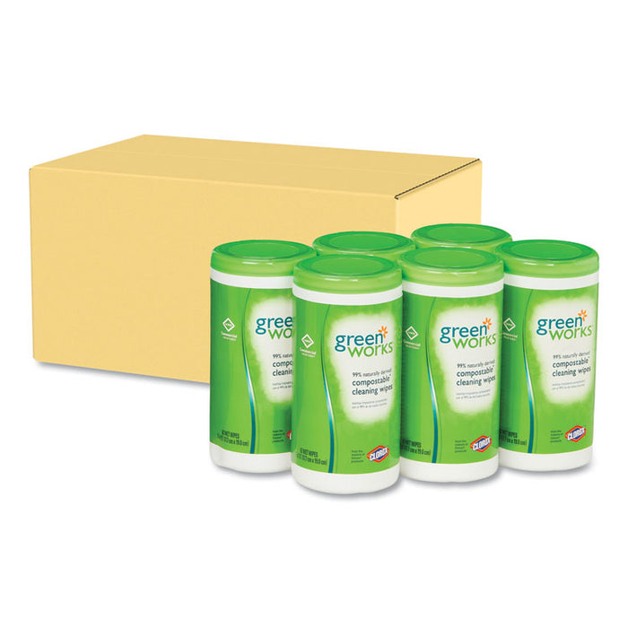 Compostable Cleaning Wipes, 7 x 7 1/2, Original Scent, 62/Canister, 6/Carton