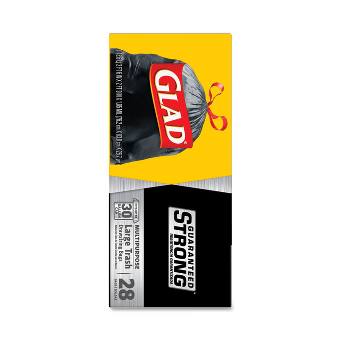 Drawstring Large Trash Bags, 30 gal, 1.05 mil, 30" x 33", Black, 90/Carton