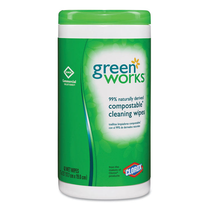 Compostable Cleaning Wipes, 7 x 7 1/2, Original Scent, 62/Canister, 6/Carton