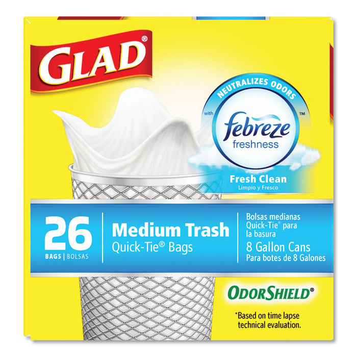 OdorShield Medium Quick-Tie Trash Bags, 8 gal, 0.57 mil, 21.63" x 23", White, 156/Carton