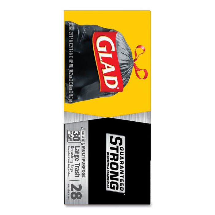 Drawstring Large Trash Bags, 30 gal, 1.05 mil, 30" x 33", Black, 15/Box