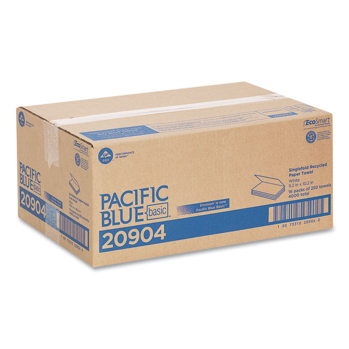 Pacific Blue Basic S-Fold Paper Towels, 10 1/4x9 1/4, White, 250/Pack, 16 PK/CT