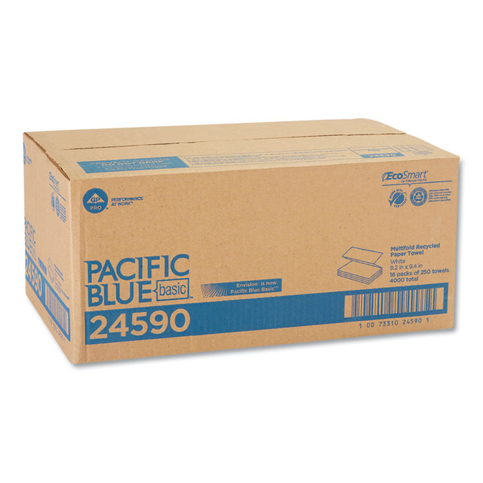 Pacific Blue Basic M-Fold Paper Towels, 9.2 x 9.4, White, 250/Pack, 16 Packs/Carton