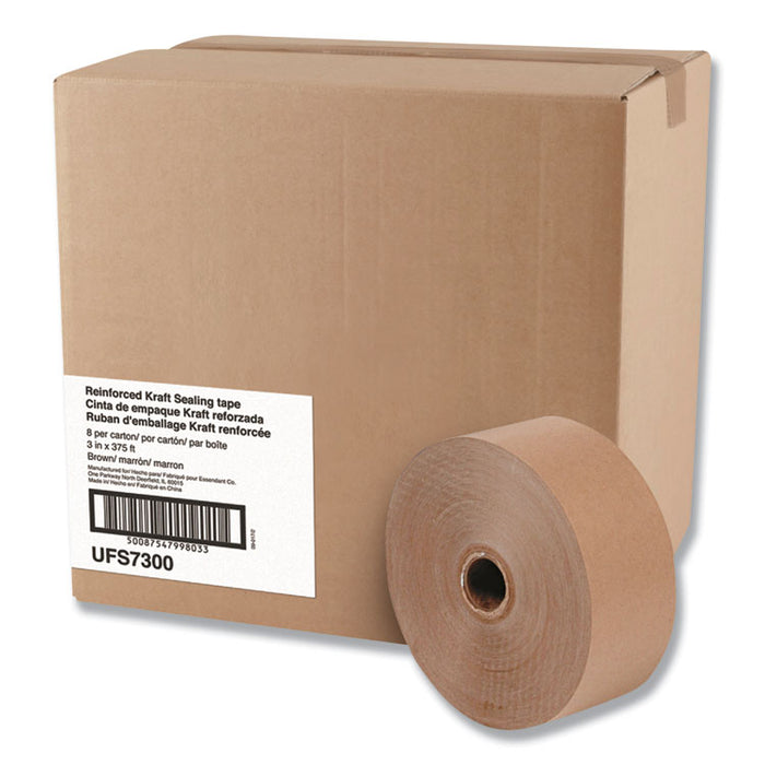 Glass-Fiber Reinforced Gummed Kraft Sealing Tape, 3" Core, 3" x 375 ft, Brown, 8/Carton
