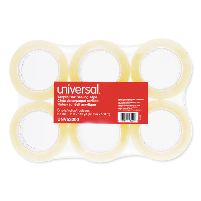 Deluxe General-Purpose Acrylic Box Sealing Tape, 3" Core, 1.88" x 110 yds, Clear, 6/Pack